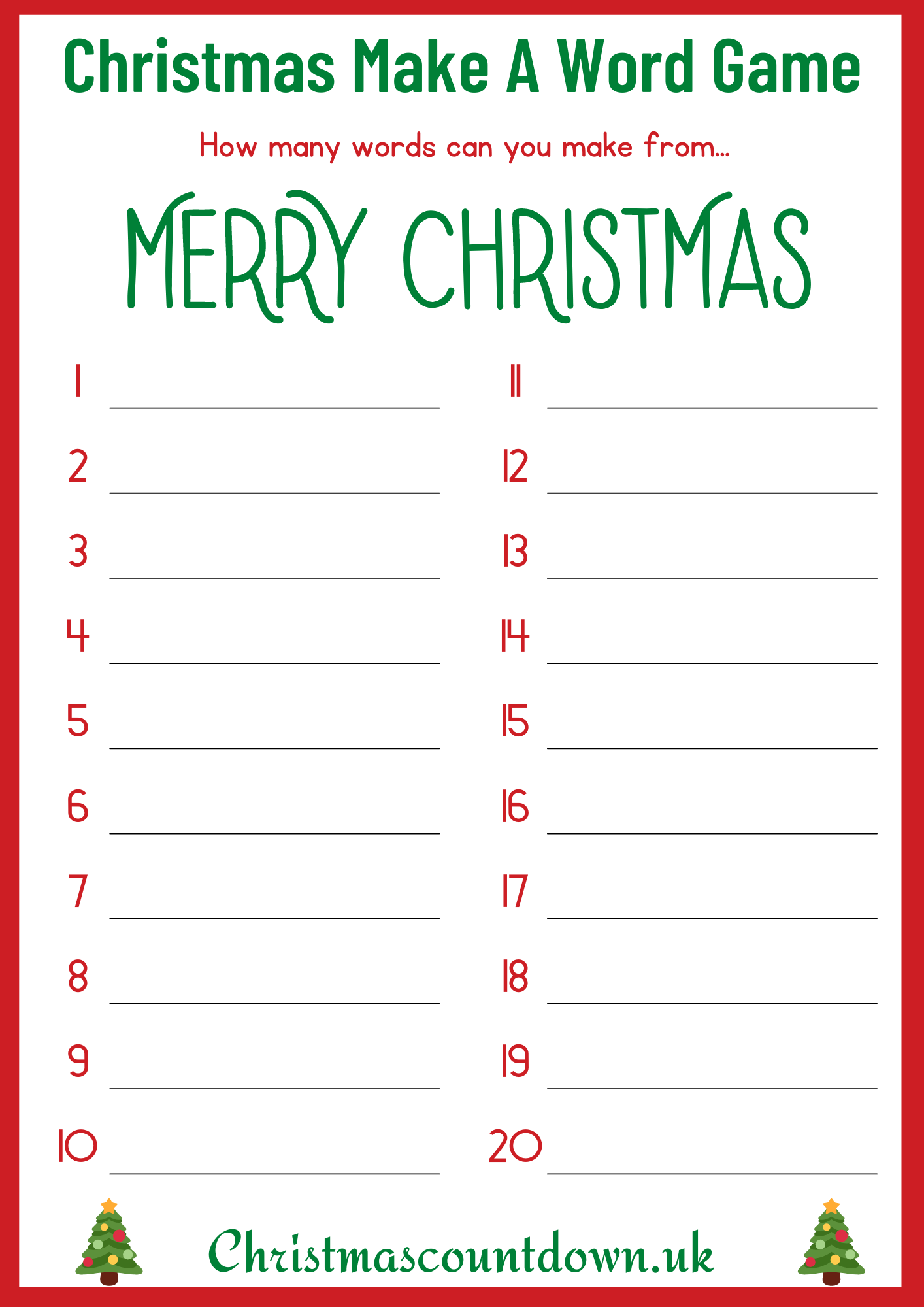 Christmas Make a Word Printable