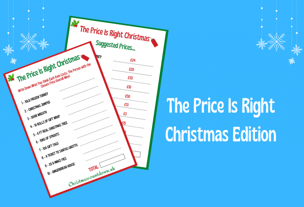 The Price is Right Christmas Version Free Printable Game