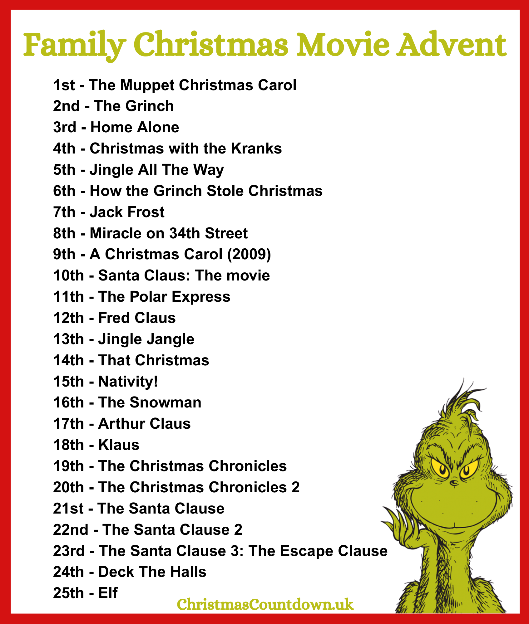 Family Christmas Movies Advent