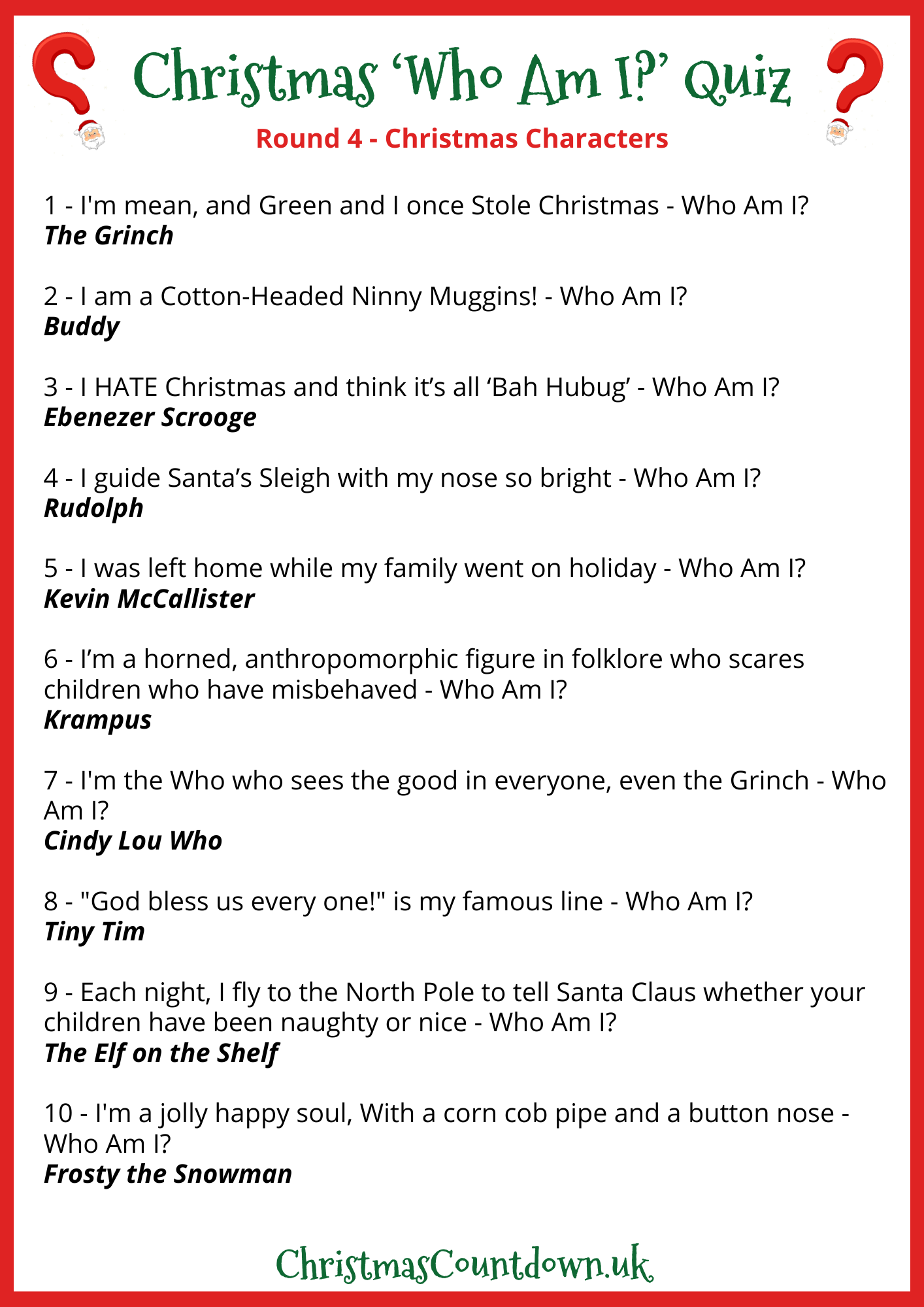 Christmas 'Who Am I' Quiz - Round 4