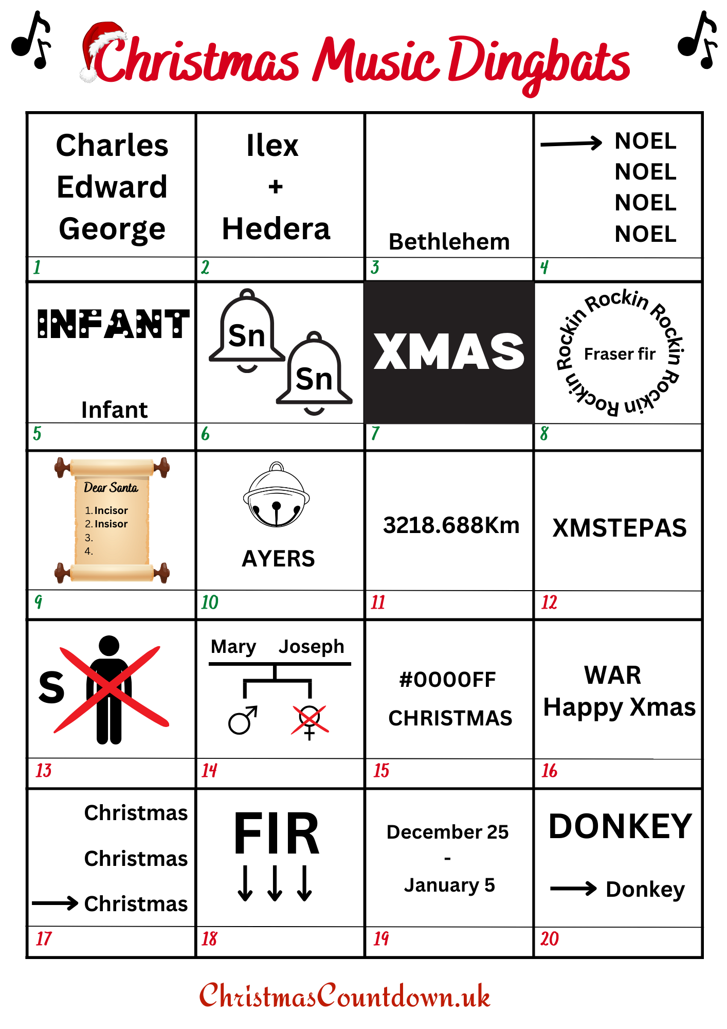 Christmas Music Dingbat Puzzles With Answers 2024