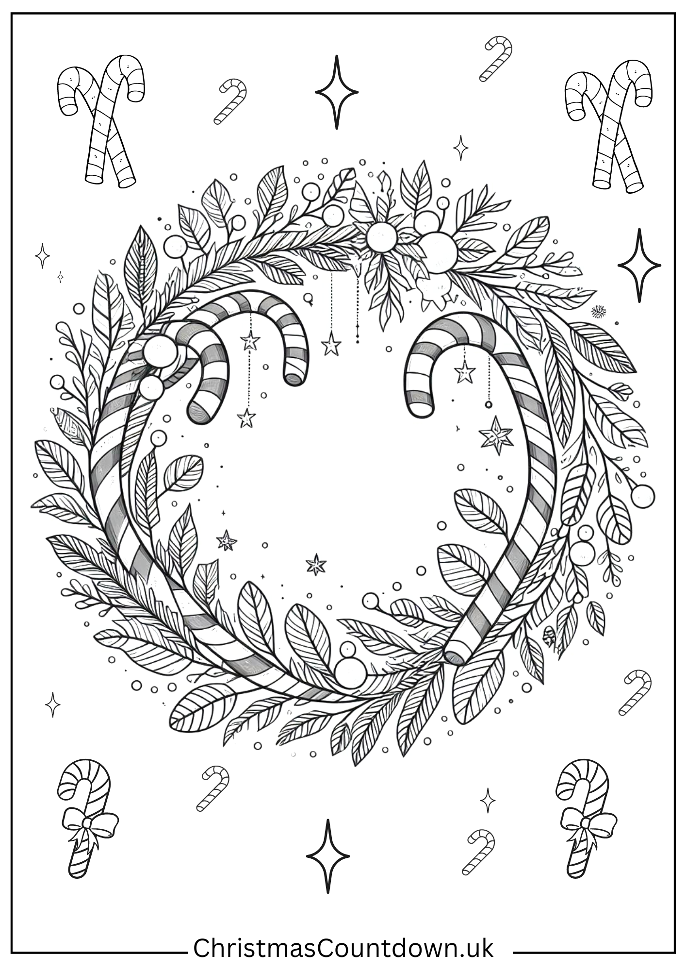 candy-cane-christmas-wreath-colouring-page Candy Cane Christmas Wreath Colouring Page