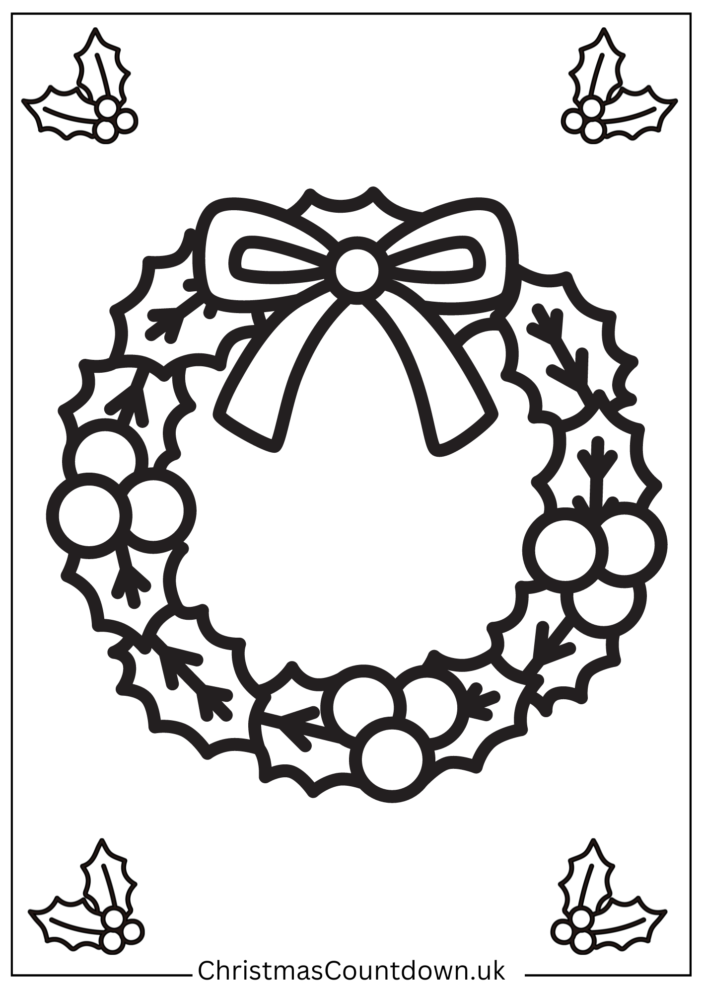 simple-holly-wreath-colouring-page Simple Holly Wreath Colouring Sheet