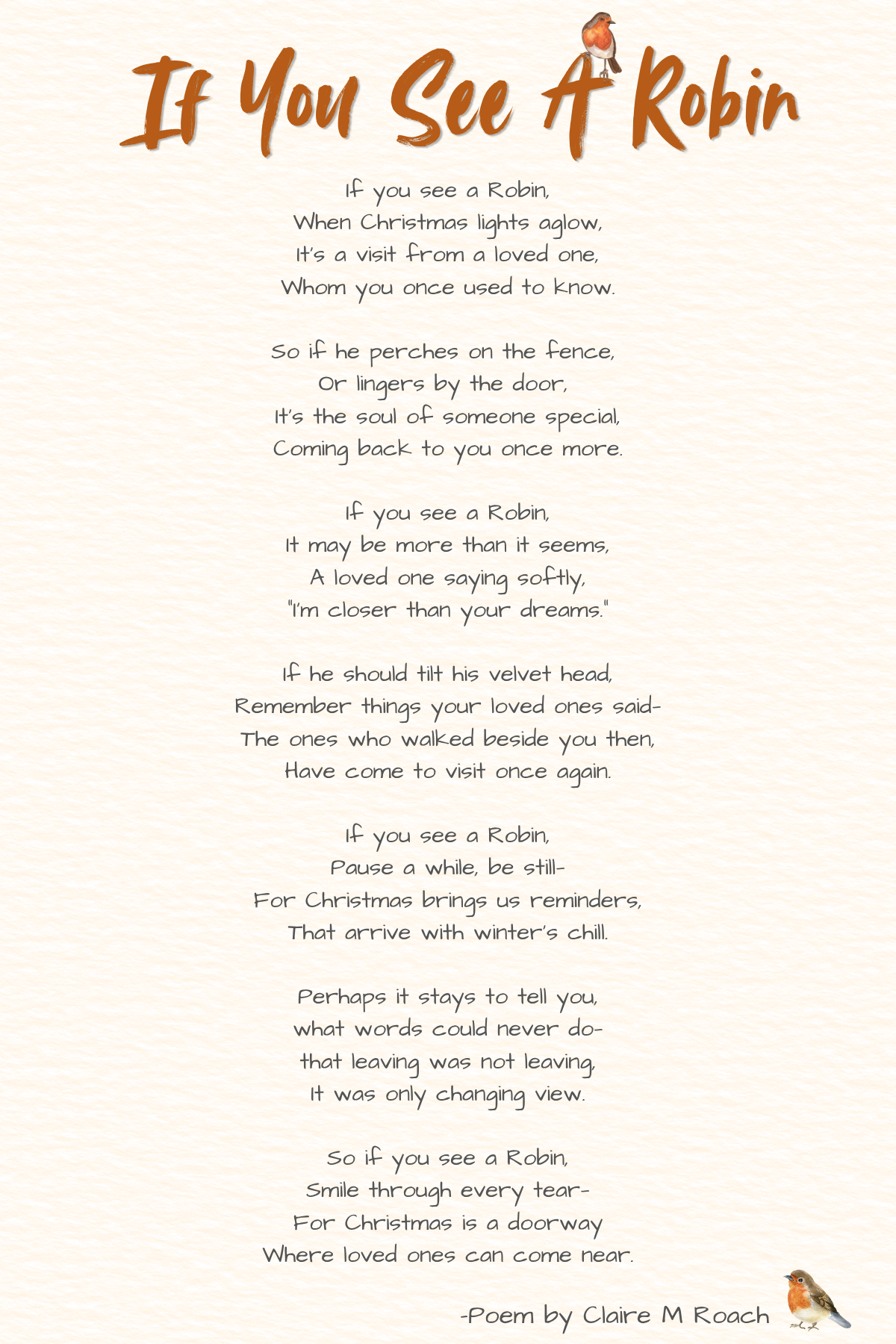 If You See A Robin - Christmas Poem by Claire Roach If You See a Robin Poem